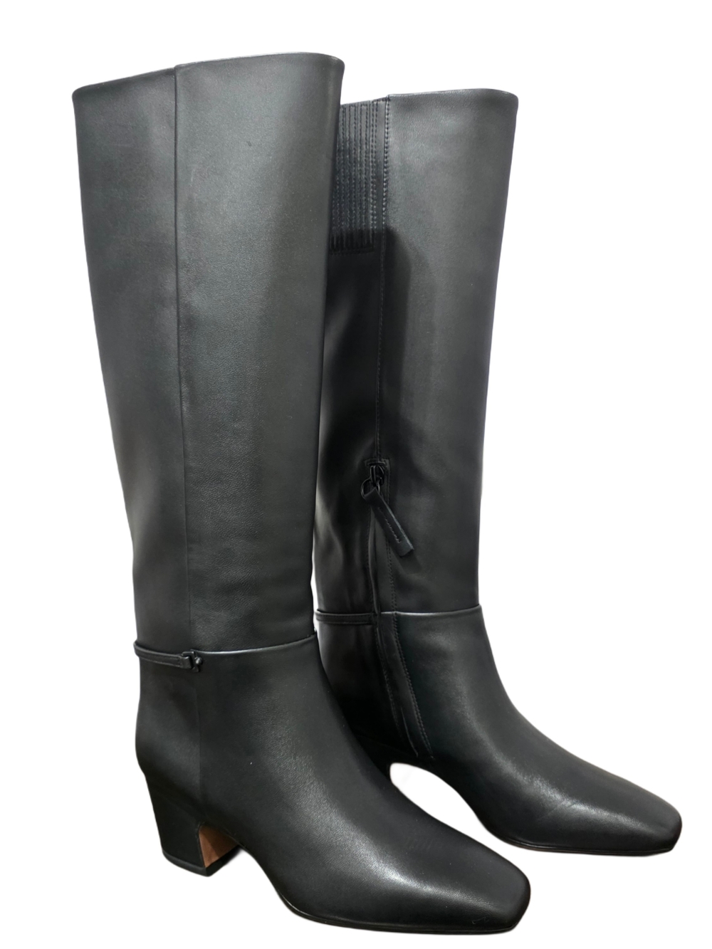 Franco Sarto Sorelina Black Leather Knee-High Block Heeled Boots NIB